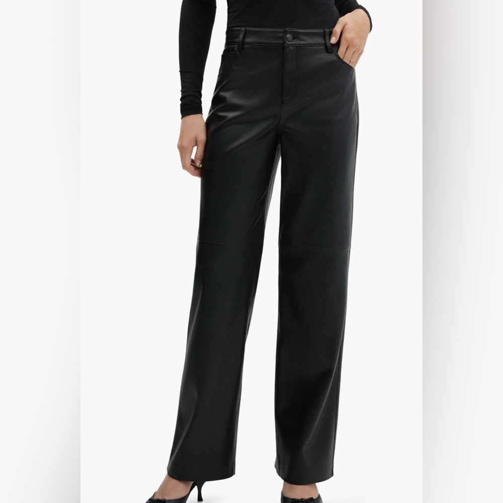 MANGO Black Faux Leather Pants, Straight Leg, size 38 (US 6)